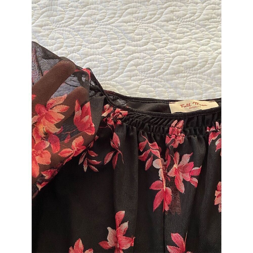Full Moon Maternity Floral Top Black/Pink Puff Sleeve Size S NWOT​ Cottagecore - Picture 5 of 9